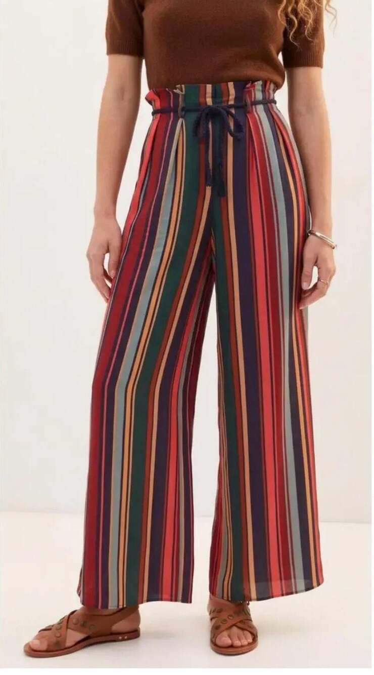 NWT Farm Rio for Anthropologie Striped Paperbag Waist Wide Leg Pants Size S